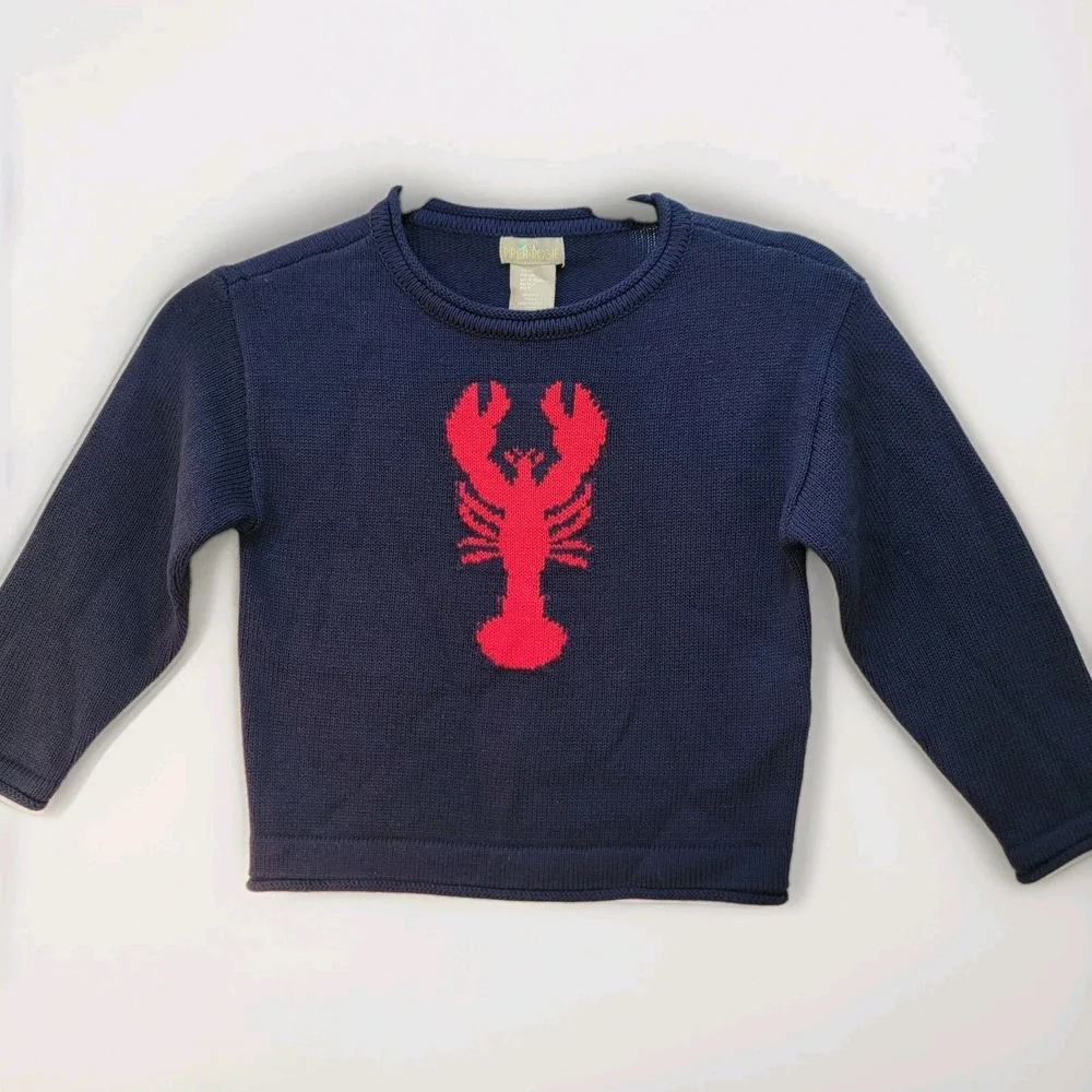 Piper Posie Kids Sweater Size 4T Roll‎ Neck Lobster Navy Knit Coastal Nautical